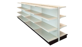 DOUBLE SIDE GONDOLA 12'L, 54"H WITH 16" BASE AND 3 -16" SHELVES ON EACH SIDE, PEGBOARD BACK IN LIGHT BEIGE FINISH