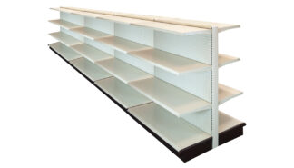 DOUBLE SIDE GONDOLA 16'L, 54"H WITH 16" BASE AND 3 -16" SHELVES ON EACH SIDE, PEGBOARD BACK IN LIGHT BEIGE FINISH