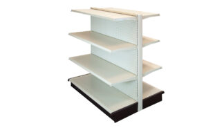 DOUBLE SIDE GONDOLA 4'L, 54"H WITH 16" BASE AND 3 -16" SHELVES ON EACH SIDE, PEGBOARD BACK IN LIGHT BEIGE FINISH