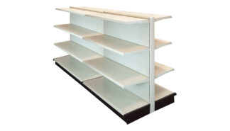 DOUBLE SIDE GONDOLA 8'L, 54"H WITH 16" BASE AND 3 -16" SHELVES ON EACH SIDE, PEGBOARD BACK IN LIGHT BEIGE FINISH